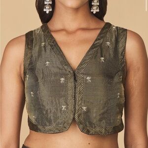 Fabindia New Silk cotton Black and Gold Indian Pakistani Saree/lehenga Blouse